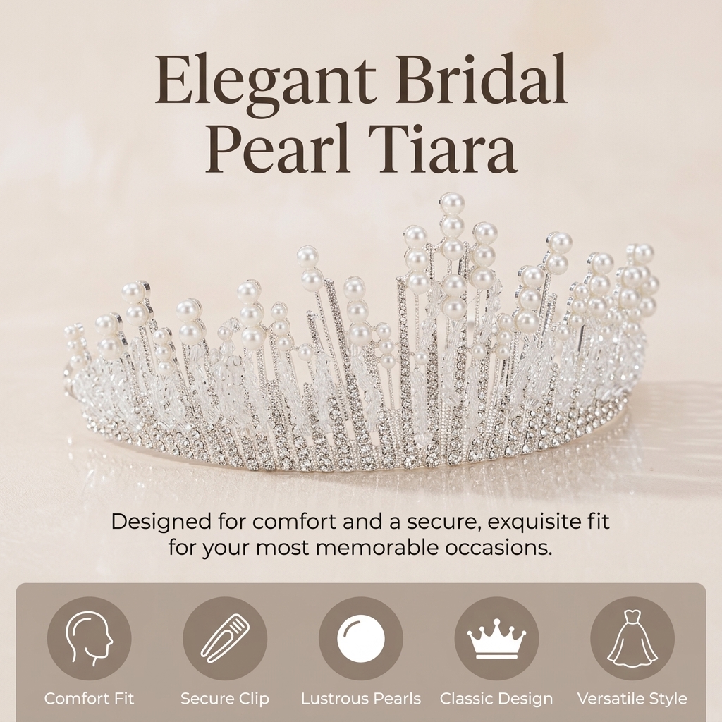 Bridal Pearl Crown Headpiece E - Event & Party Supply Photos のレビューと価格