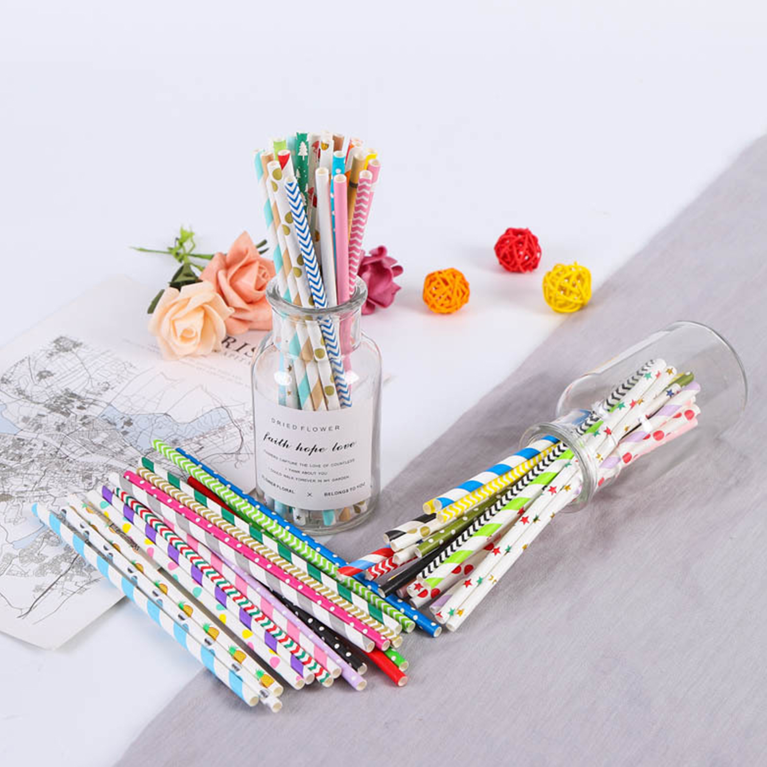 25 Pcs Colorful Disposable Pap - Paper Straw Color のレビューと価格