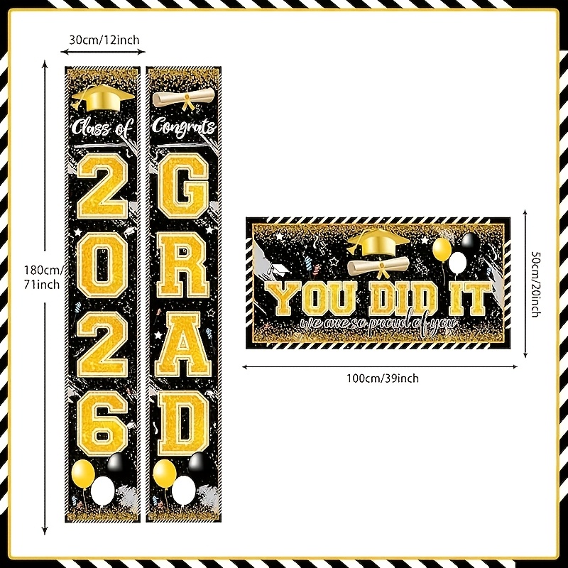2D 3Pcs 2026 Graduation Banner - Party Banner Gold のレビューと価格