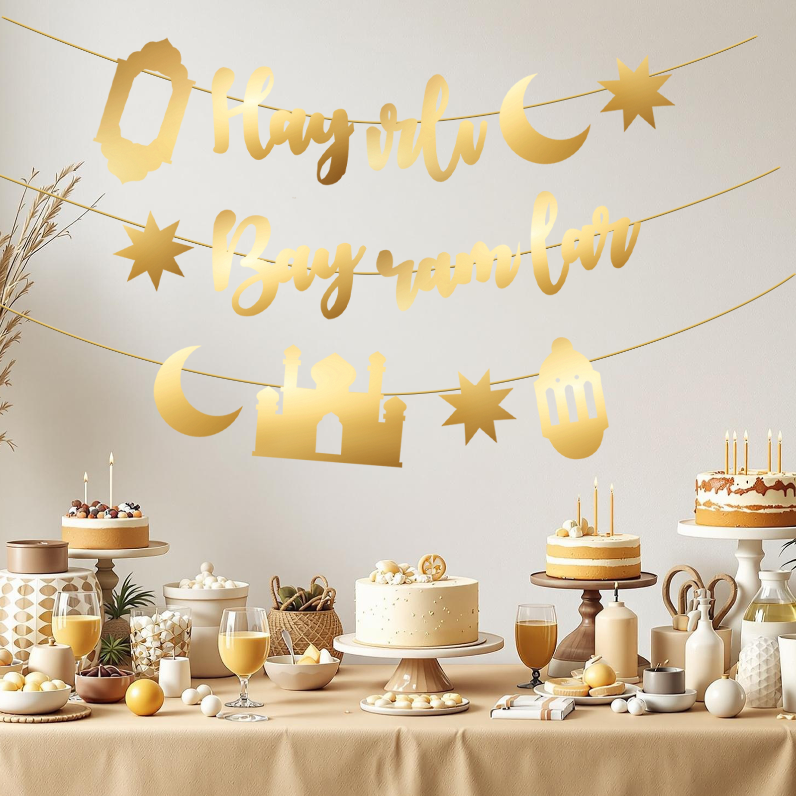 Hayirli Bayramlar Garland Deco - Party Banner Gold のレビューと価格