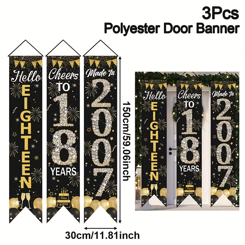 2D 3Pcs 18th Birthday Door Ban - Party Banner Gold のレビューと価格