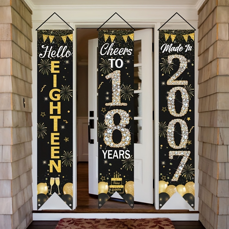 2D 3Pcs 18th Birthday Door Ban - Party Banner Gold のレビューと価格