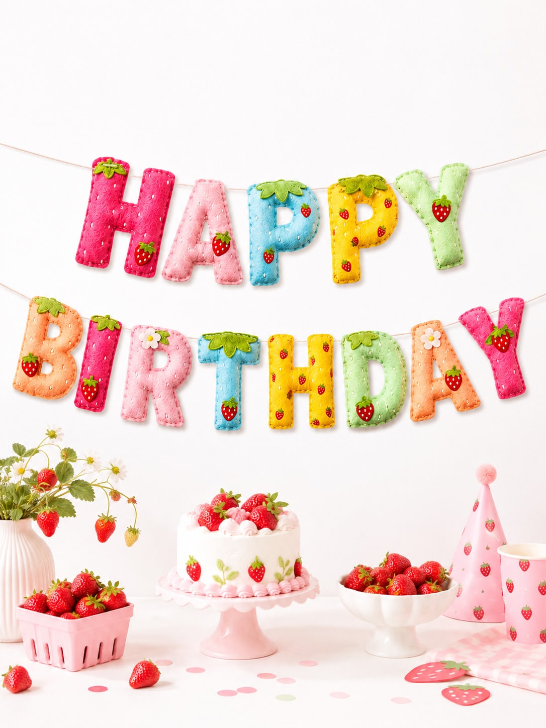 Strawberry Theme Happy Birthda - Dessert Table Backdrop のレビューと価格