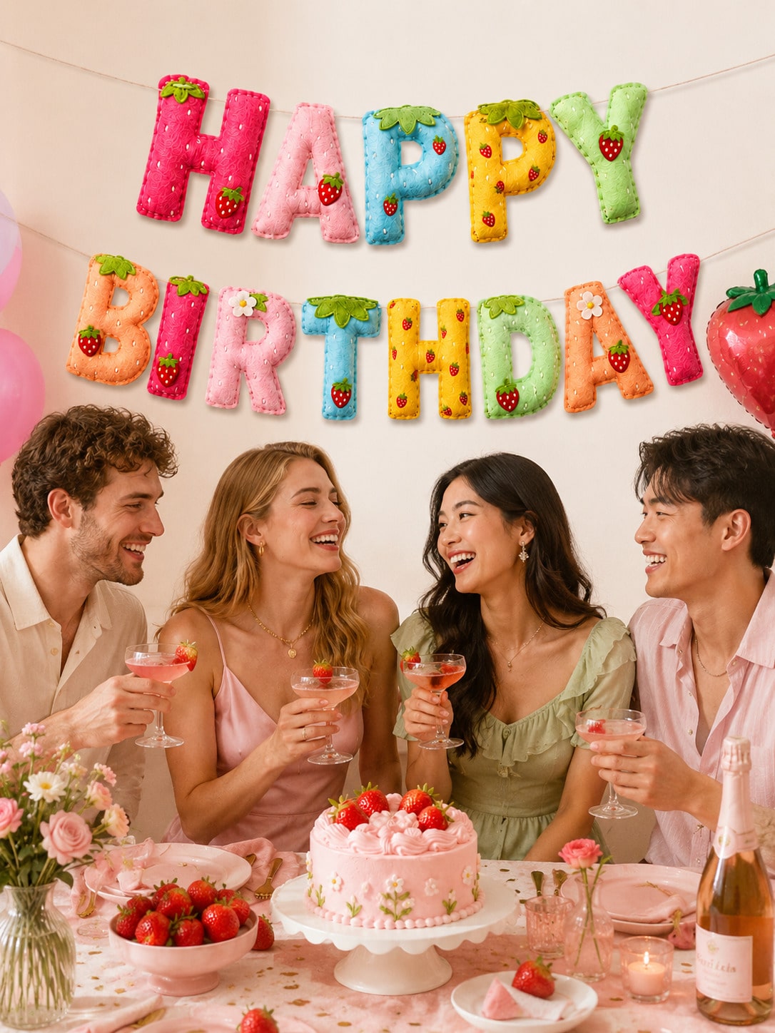 Strawberry Theme Happy Birthda - Dessert Table Backdrop のレビューと価格