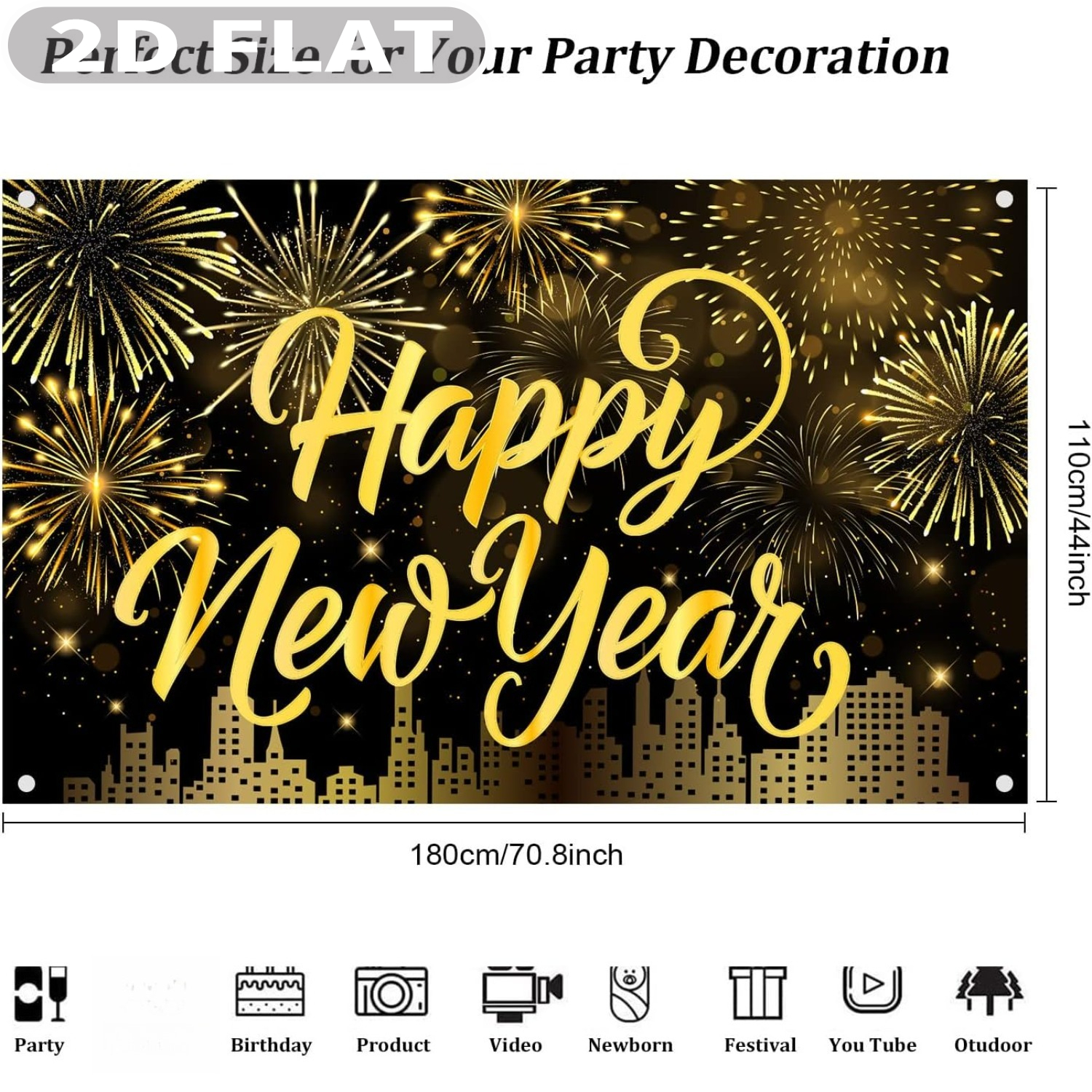 1pc Happy New Year Party Photo - Party Banner Gold のレビューと価格