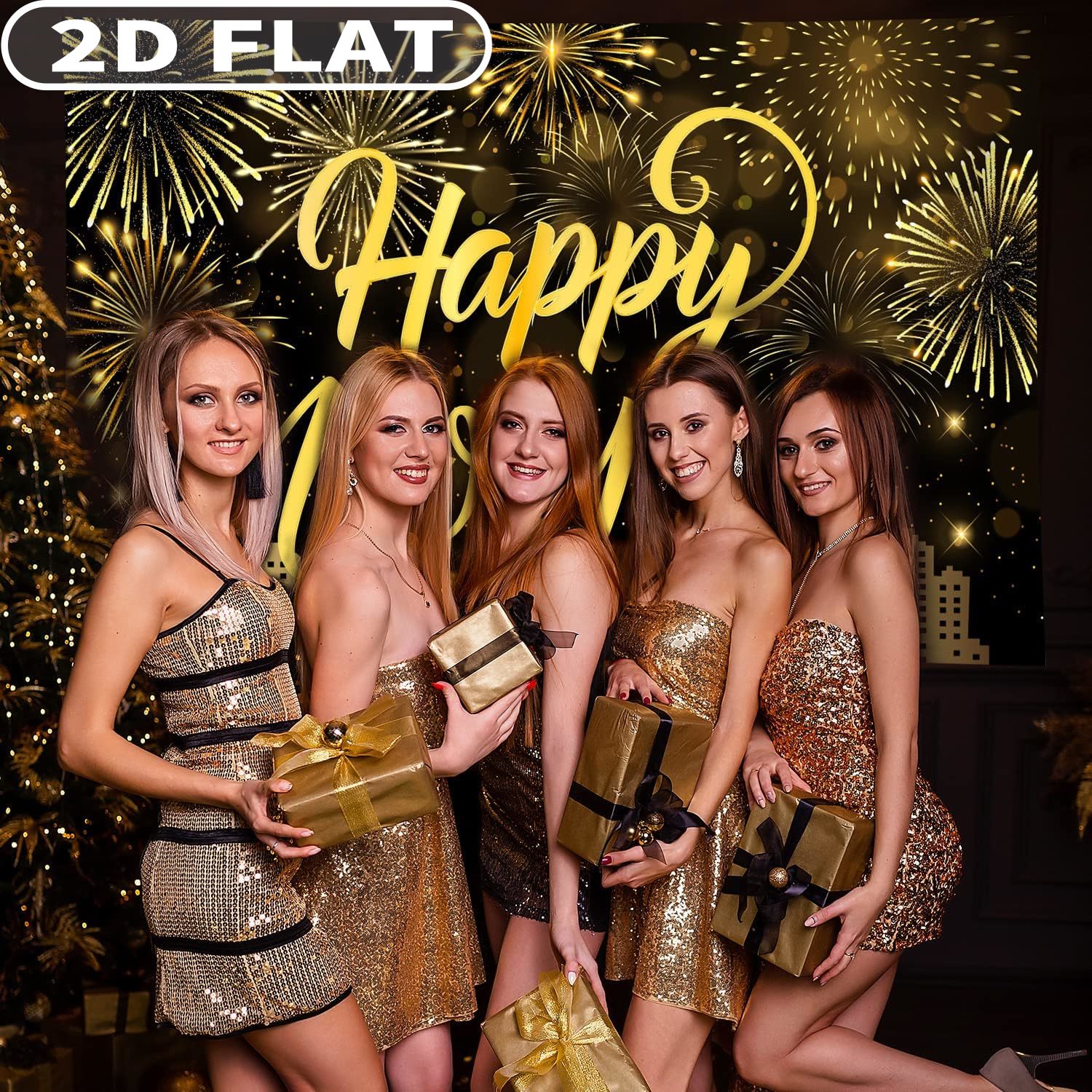 1pc Happy New Year Party Photo - Party Banner Gold のレビューと価格
