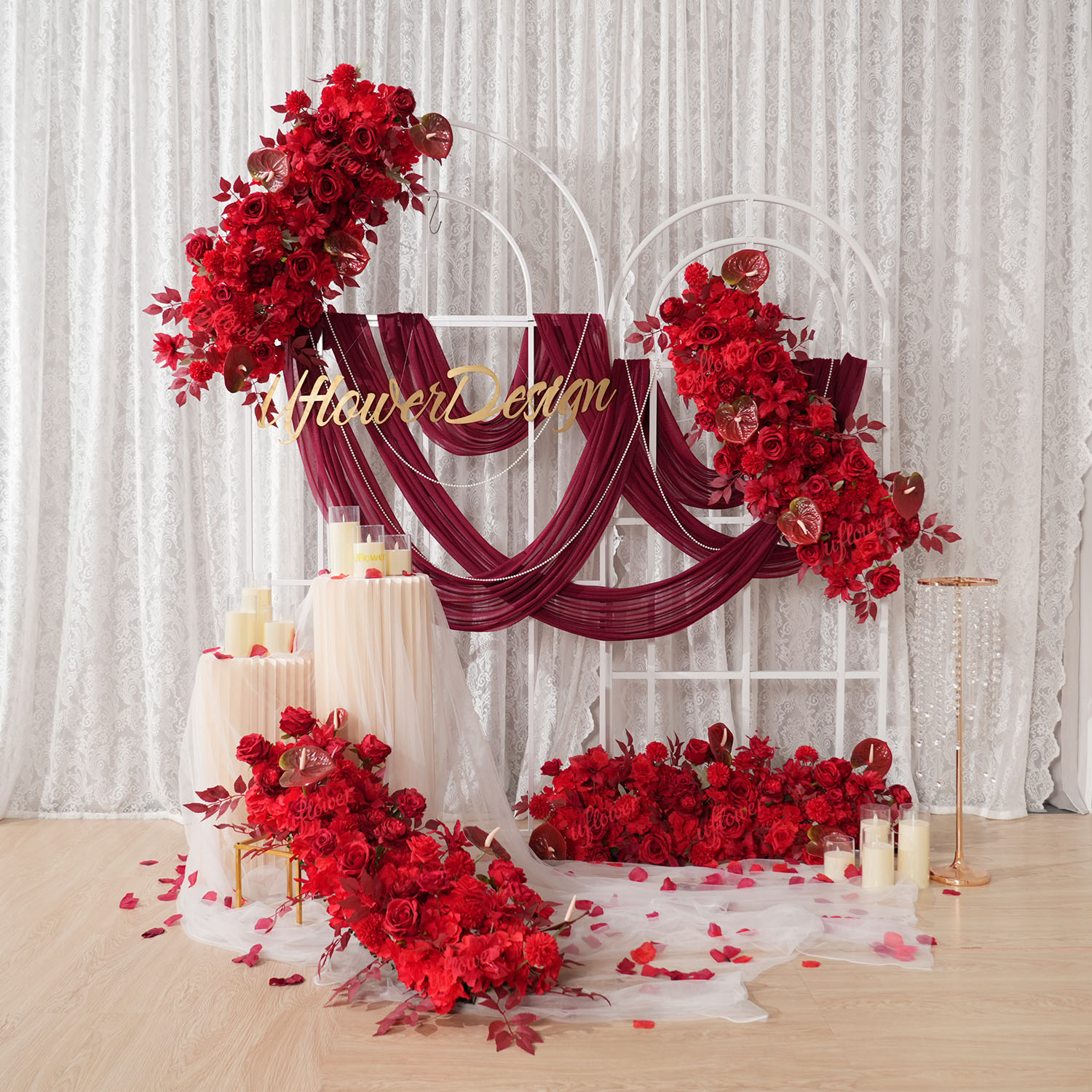 Uflower Red Flower Row Wedding - Flower Wall Panel のレビューと価格