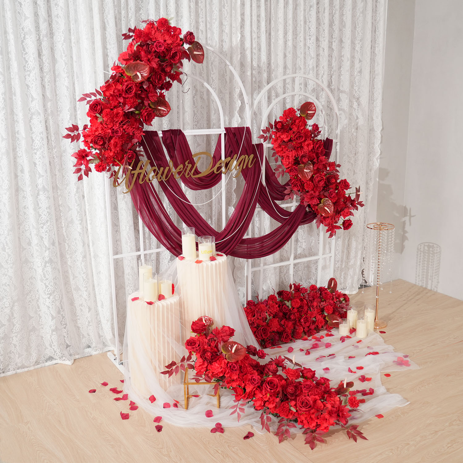 Uflower Red Flower Row Wedding - Flower Wall Panel のレビューと価格
