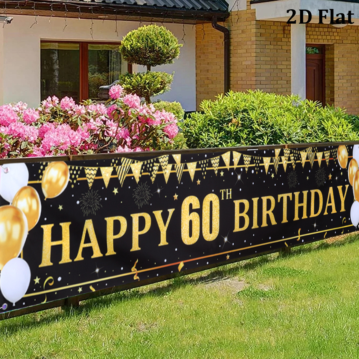 Black Gold Balloons Flags Happ - Party Banner Gold のレビューと価格