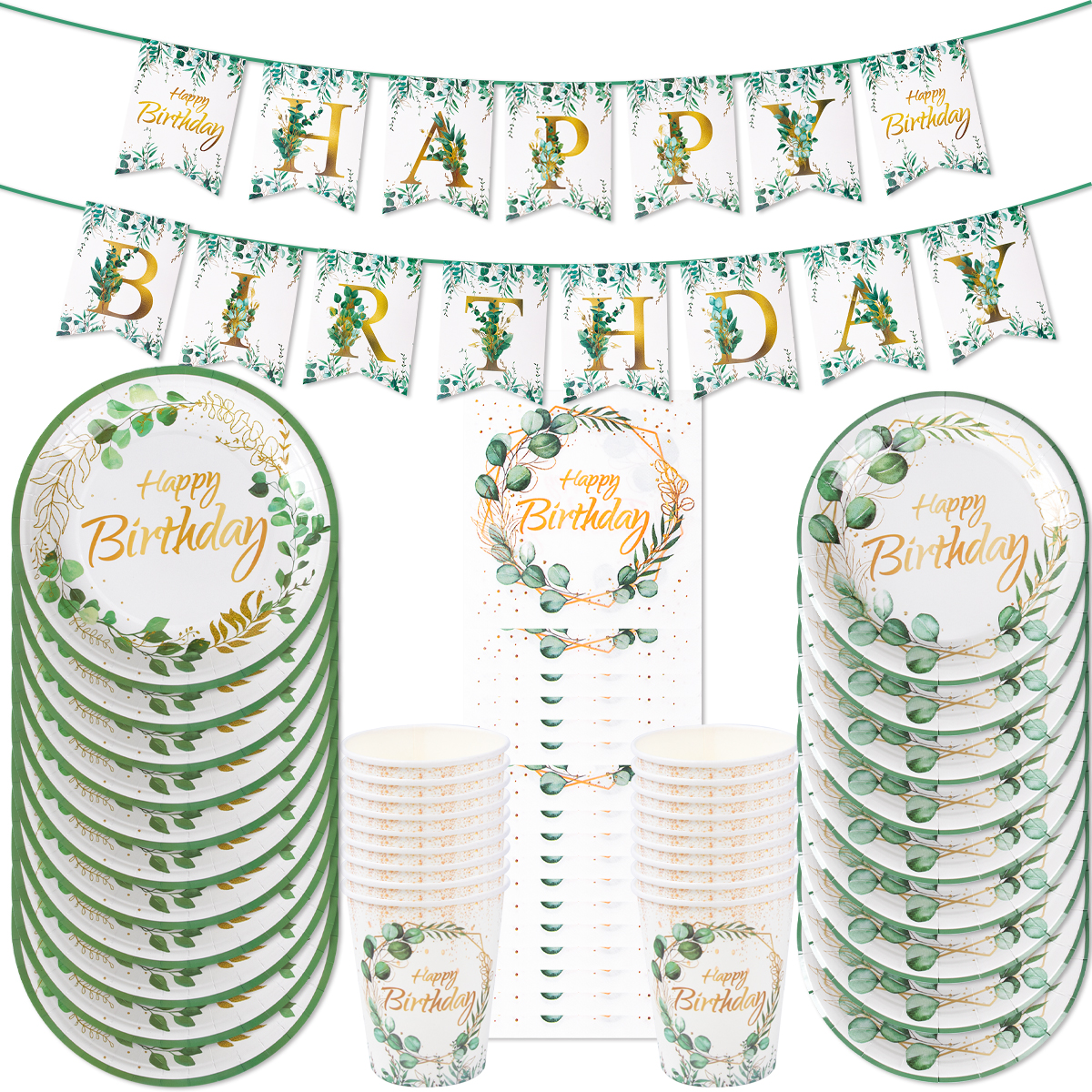 Green Eucalyptus Leaf Happy Bi - Table Cloth Disposable のレビューと価格