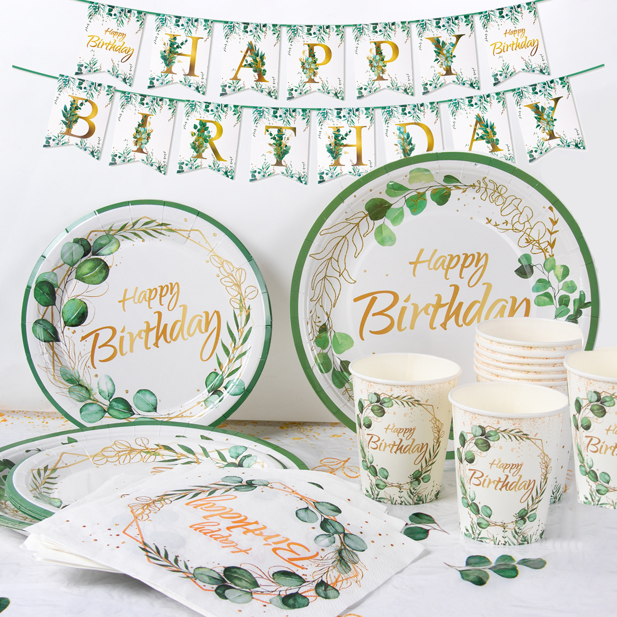 Green Eucalyptus Leaf Happy Bi - Table Cloth Disposable のレビューと価格