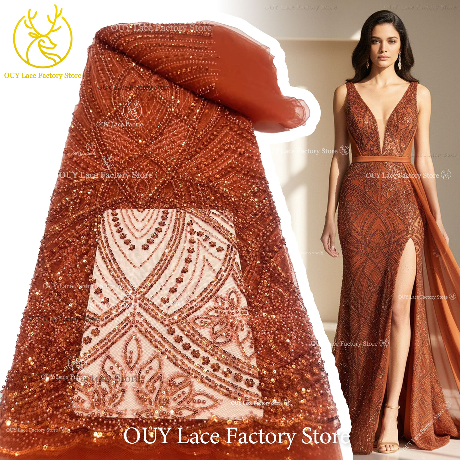 African Gold Beaded Lace Fabri - Glitter Tablecloth のレビューと価格