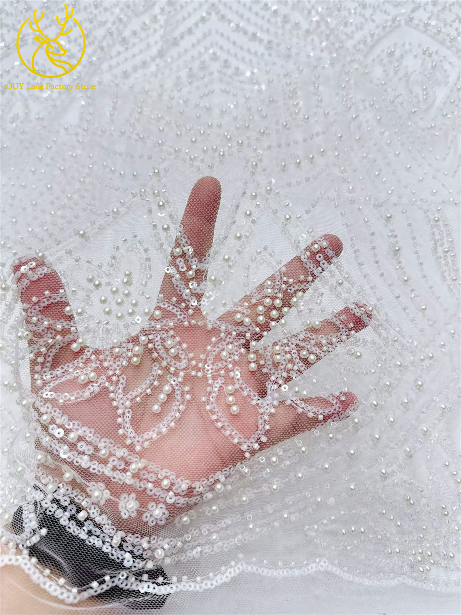 African Gold Beaded Lace Fabri - Glitter Tablecloth のレビューと価格