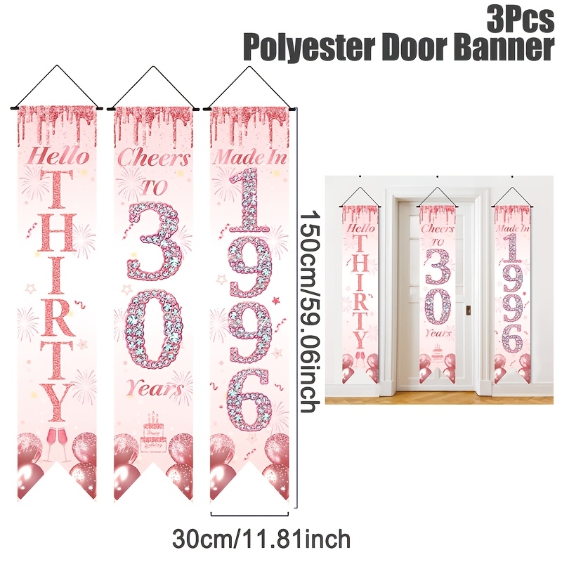 2D Flat 3Pcs Pink Gold 30th Bi - Party Banner Gold のレビューと価格
