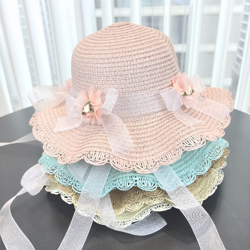 Girls 2pcs Straw Hat Solid Col - Paper Straw Color のレビューと価格
