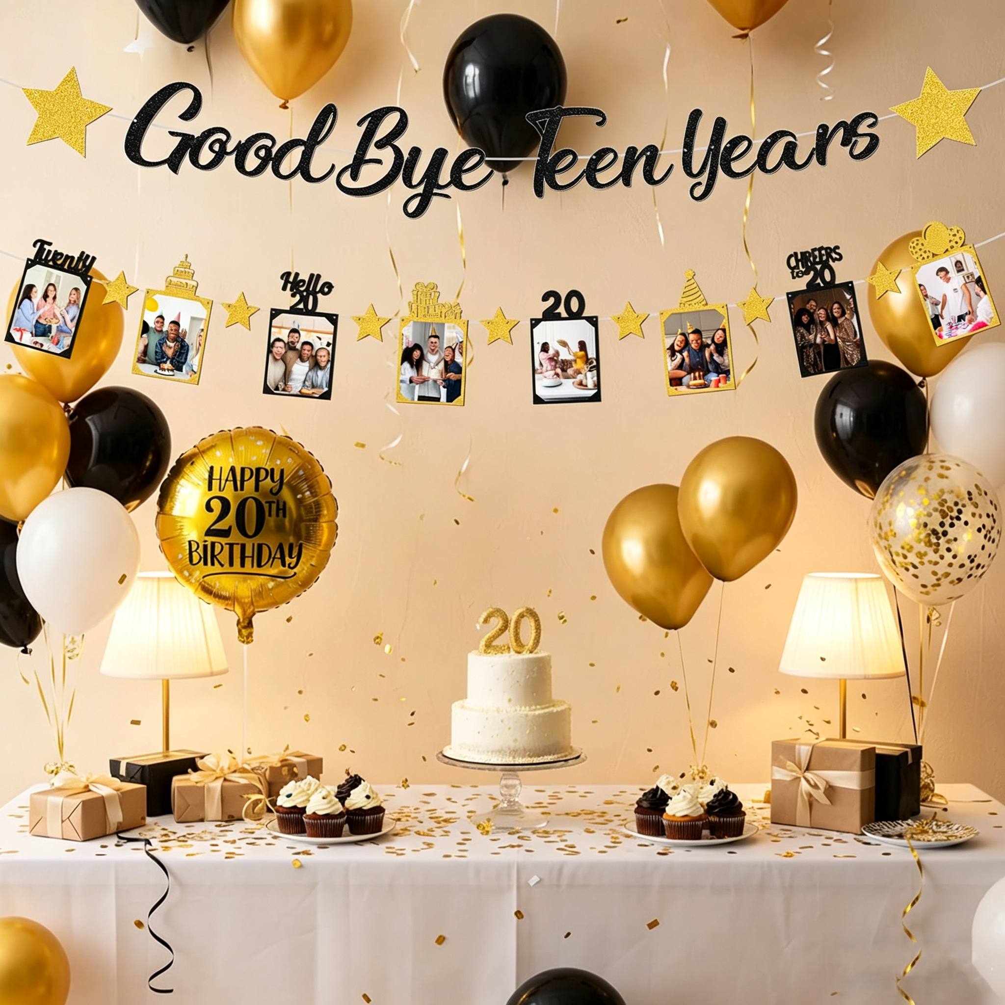 Black Gold Glitter Goodbye Tee - Party Banner Gold のレビューと価格