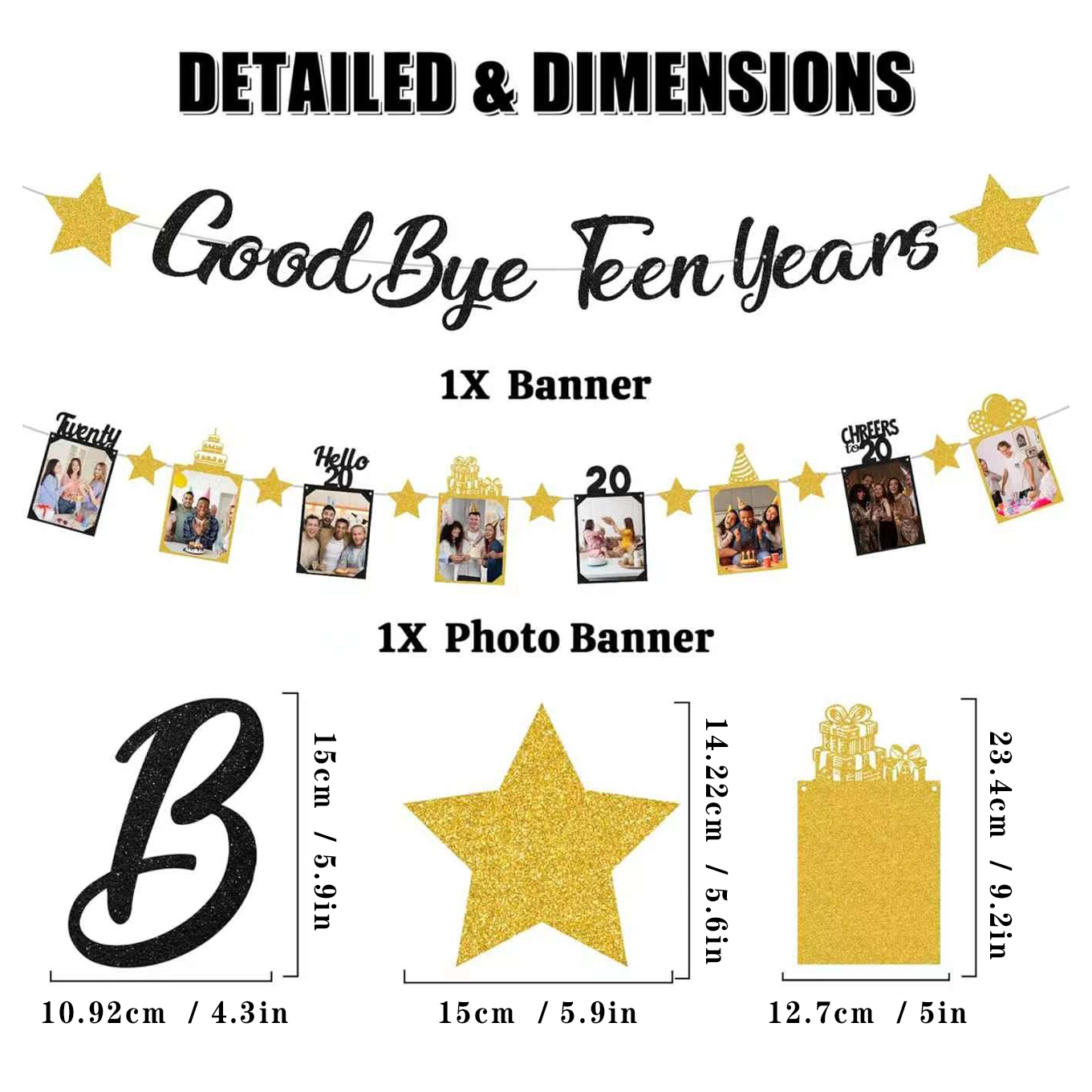 Black Gold Glitter Goodbye Tee - Party Banner Gold のレビューと価格