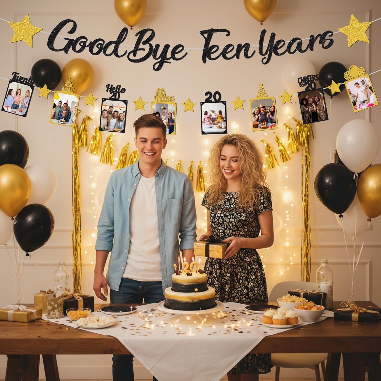 Black Gold Glitter Goodbye Tee - Party Banner Gold のレビューと価格